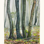 Pittura intitolato "Forest 3" da Maciej Kłosowski, Opera d'arte originale, Acquarello