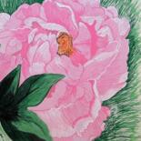 Drawing titled "Pivoine rose" by Maman Aigle, Original Artwork, Marker