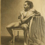 Dibujo titulada "DaLonne, Long Pose" por Michael E. Voss, Obra de arte original, Carbón