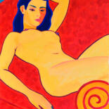 Peinture intitulée "Nude on a couch" par Margarita Felis, Œuvre d'art originale, Acrylique