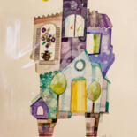 Painting titled "Maison Violette" by Maria C. Bernhardsson, Original Artwork, Watercolor Mounted on Cardboard