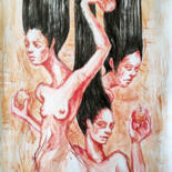 Peinture intitulée "Girls in the Apple…" par Mariya Markina, Œuvre d'art originale, Aquarelle