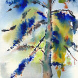 Pittura intitolato "Expressive tree on…" da Maria Marni, Opera d'arte originale, Acquarello