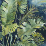 Peinture intitulée "Feuilles vertes" par Martine Boguet, Œuvre d'art originale, Aquarelle Monté sur Châssis en bois