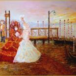 Pittura intitolato "Carnaval de Venise" da Monique Laville, Opera d'arte originale, Olio Montato su Telaio per barella in le…