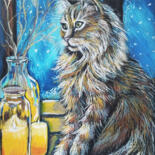 Картина под названием "Portrait cat painti…" - Nadezhda Kokorina, Подлинное произведение искусства, Пастель