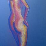 Tekening getiteld "Nude on blue" door Natalia Kaza, Origineel Kunstwerk, Pastel