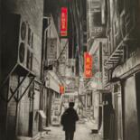 Drawing titled "City-Red" by Nicolas Maire, Original Artwork, Graphite