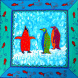 Painting titled ""3 pingouins" acryl…" by Odile Maffone, Original Artwork, Acrylic