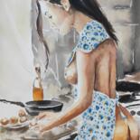 Pintura intitulada "Оn the kitchen-Erot…" por Pasha Laponog, Obras de arte originais, Aquarela