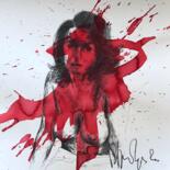 Painting titled "Buste femme rouge 1" by Philippe Pasqua, Original Artwork, Ink