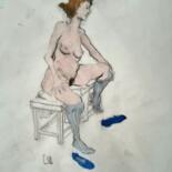 Zeichnungen mit dem Titel "Femme assise sur un…" von Pierre Milosavljevic, Original-Kunstwerk, Kohle