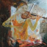 Pittura intitolato "Violinist 673" da Pol Ledent, Opera d'arte originale, Olio Montato su Telaio per barella in legno