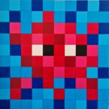 "Space Invader Red" başlıklı Tablo Guena tarafından, Orijinal sanat, Akrilik Ahşap Sedye çerçevesi üzerine monte edilmiş