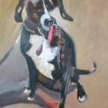 Painting titled "Dog on a Leash" by Scott Spencer, Original Artwork, Oil Mounted on Wood Stretcher frame