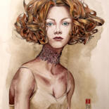 Painting titled "Portrait 07 : Clara" by Thibault Zuccari, Original Artwork, Watercolor