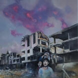 Schilderij getiteld "Gaza-Lluvia de estr…" door Tomás Castaño, Origineel Kunstwerk, Olie Gemonteerd op Frame voor houten bra…