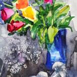 Schilderij getiteld "Roses and slippers" door Valentina Pushkareva, Origineel Kunstwerk, Aquarel