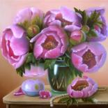 Pittura intitolato "Favorite peonies.…" da Valentina Valevskaya, Opera d'arte originale