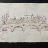 Dessin intitulée "Le Pont Royal" par Véronique Crombé, Œuvre d'art originale, Encre