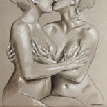 Drawing titled "Couple de femmes" by Verssan, Original Artwork, Pastel