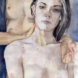 Malerei mit dem Titel "Lesbian couple, nud…" von Viktoriia Pushkina, Original-Kunstwerk, Aquarell