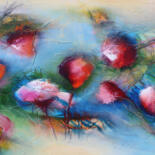 Painting titled "Sea of Flowers 20-03" by Wil Lof, Original Artwork, Acrylic Mounted on Wood Stretcher frame