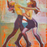 Painting titled "la disputa" by Wilson Guevara, Original Artwork, Oil Mounted on Wood Stretcher frame