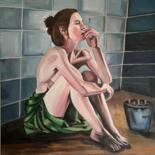 Painting titled "Sadness 2" by Yana Bo, Original Artwork, Oil Mounted on Wood Stretcher frame